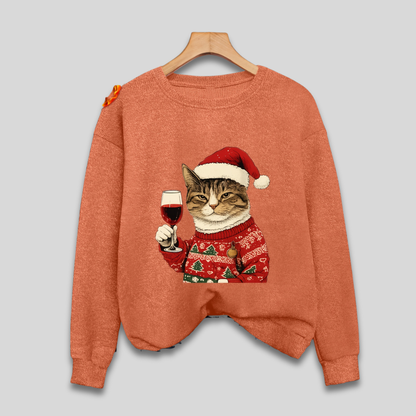 Orla | Women's Festive Christmas Sweatshirt Featuring a Funny Cat and Santa Claus