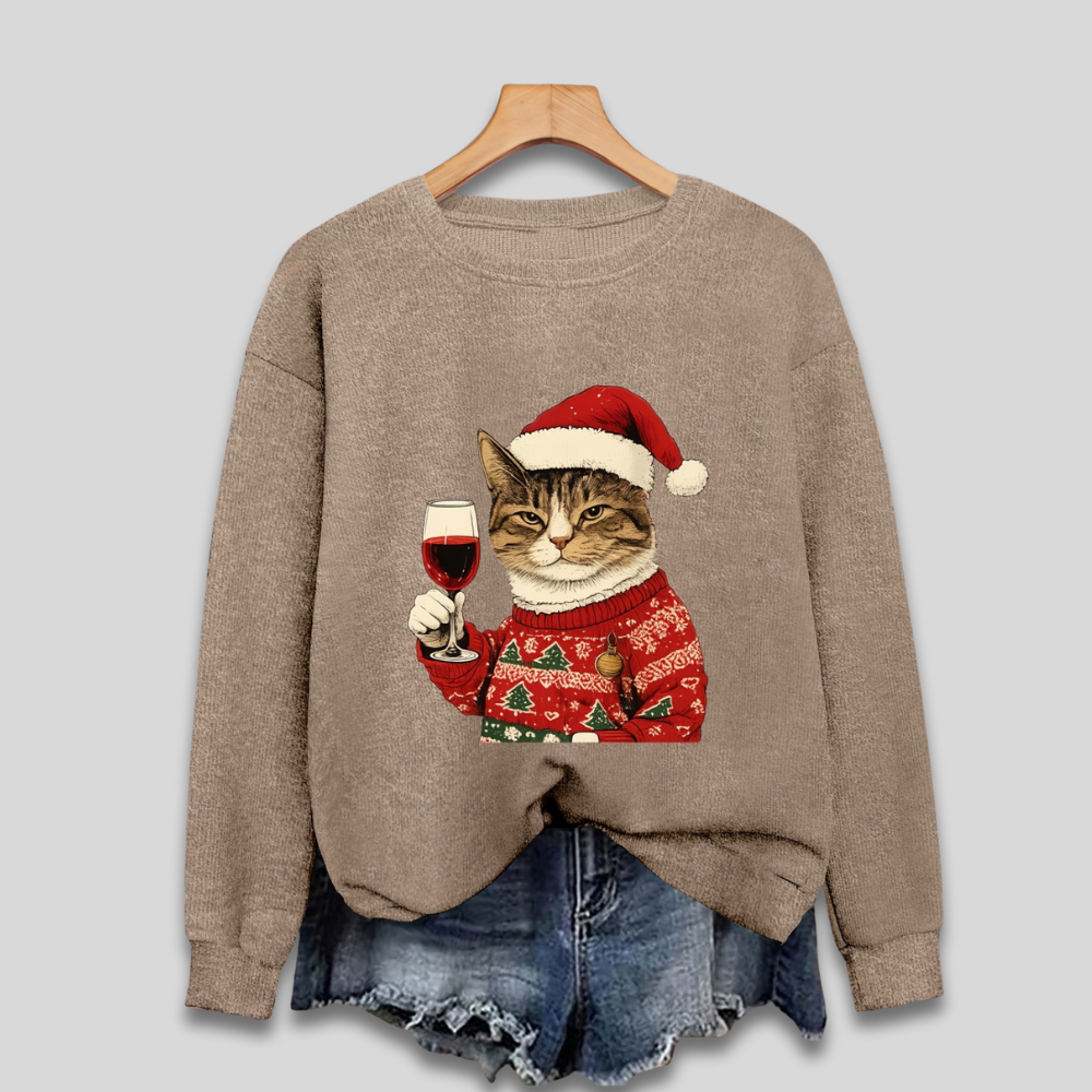 Orla | Women's Festive Christmas Sweatshirt Featuring a Funny Cat and Santa Claus