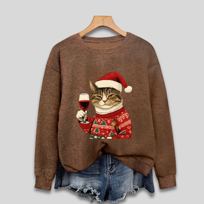 Orla | Women's Festive Christmas Sweatshirt Featuring a Funny Cat and Santa Claus