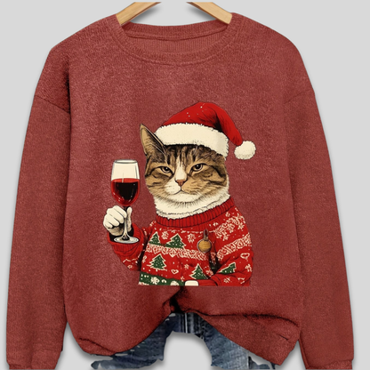 Orla | Women's Festive Christmas Sweatshirt Featuring a Funny Cat and Santa Claus