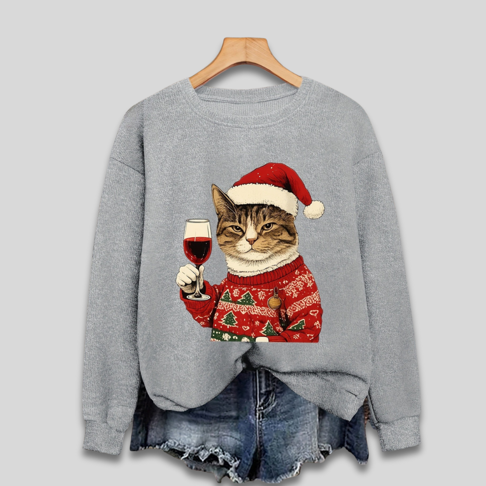 Orla | Women's Festive Christmas Sweatshirt Featuring a Funny Cat and Santa Claus