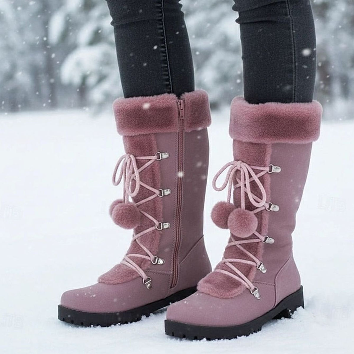 Beatrice | Women's Faux Fur-Trimmed Lace-Up Mid-Calf Winter Snow Boots