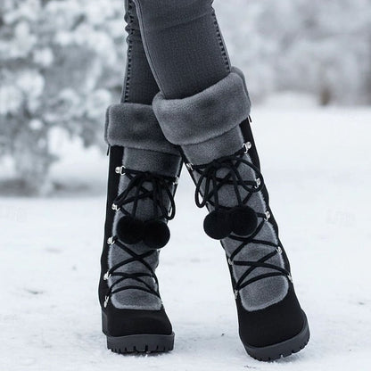 Beatrice | Women's Faux Fur-Trimmed Lace-Up Mid-Calf Winter Snow Boots