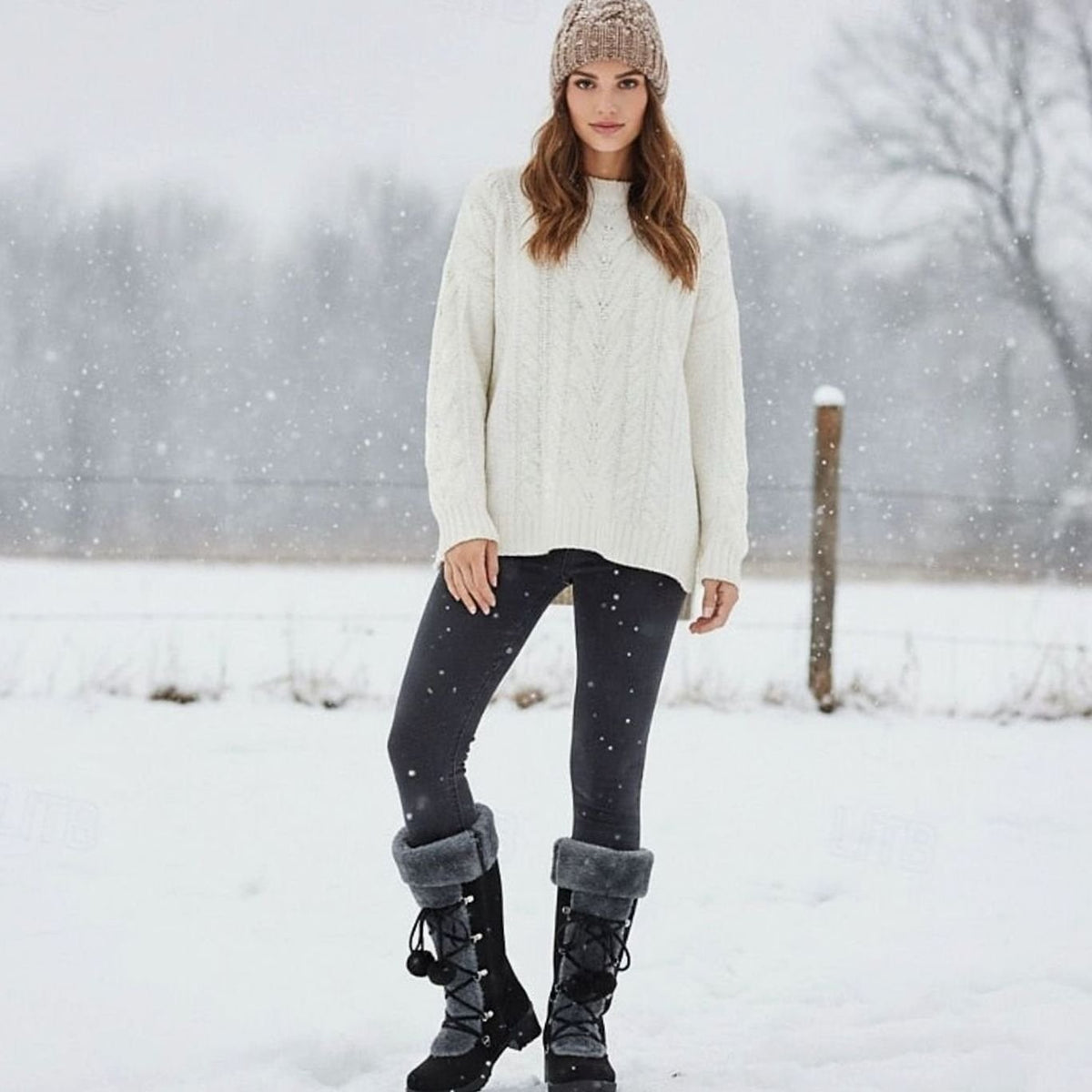 Beatrice | Women's Faux Fur-Trimmed Lace-Up Mid-Calf Winter Snow Boots