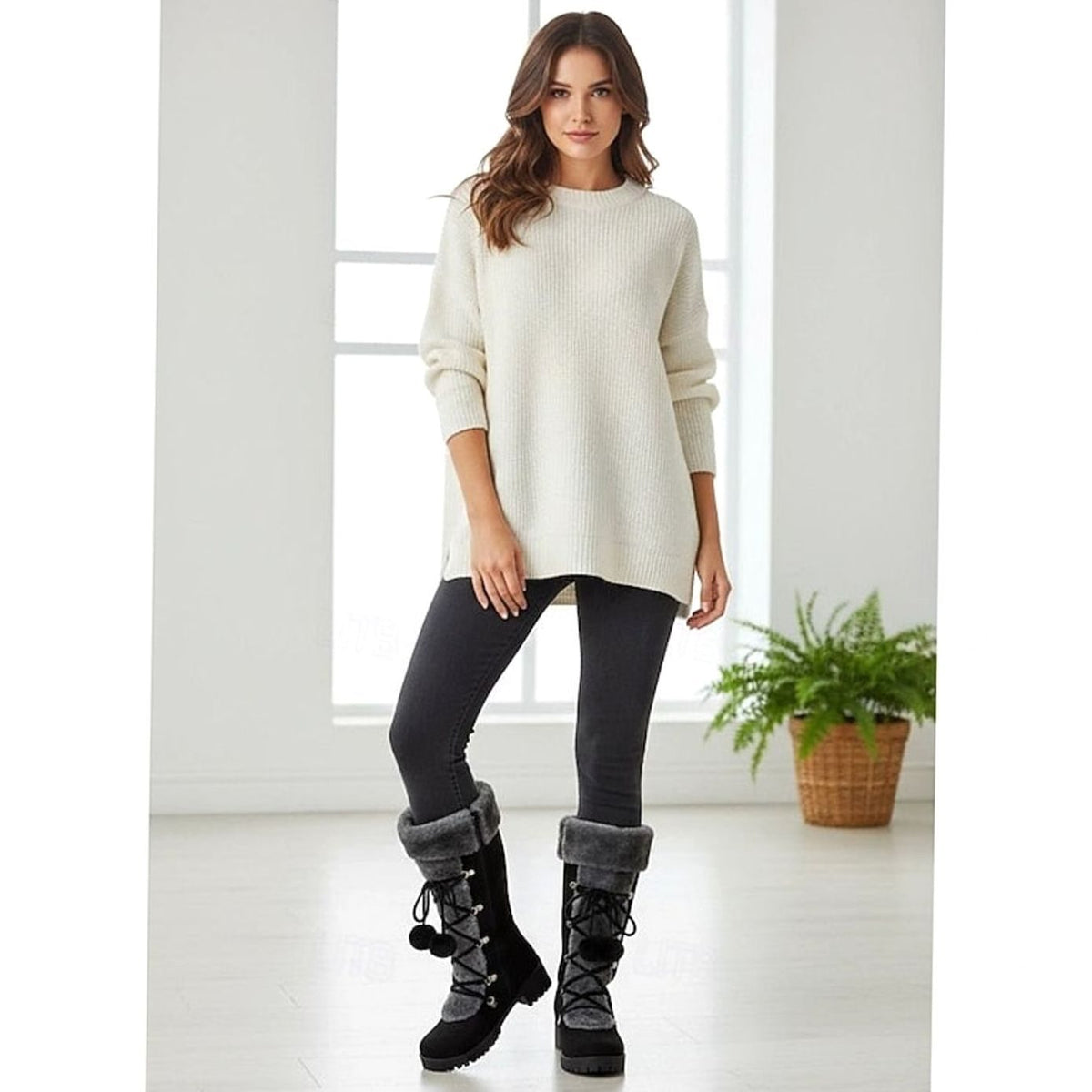 Beatrice | Women's Faux Fur-Trimmed Lace-Up Mid-Calf Winter Snow Boots