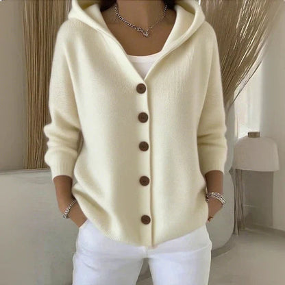 Charlotte | Women's Cosy Hooded Button-Front Relaxed-Fit Knit Cardigan for Winter