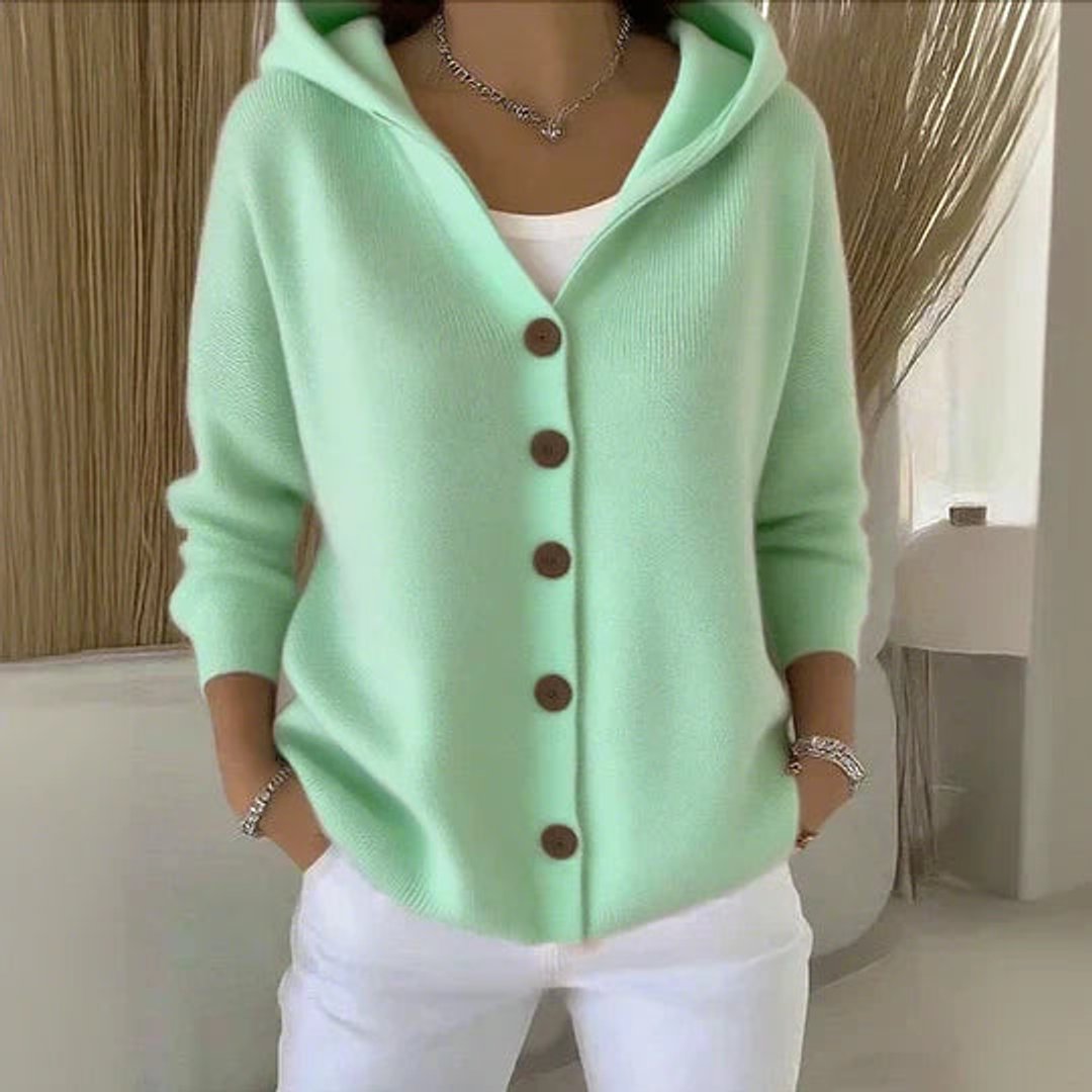 Charlotte | Women's Cosy Hooded Button-Front Relaxed-Fit Knit Cardigan for Winter