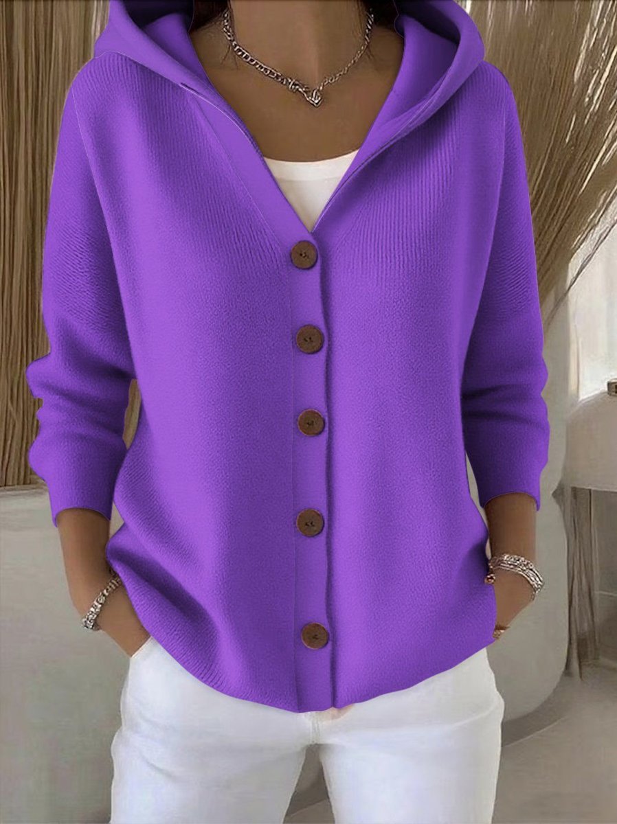 Charlotte | Women's Cosy Hooded Button-Front Relaxed-Fit Knit Cardigan for Winter