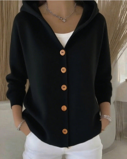 Charlotte | Women's Cosy Hooded Button-Front Relaxed-Fit Knit Cardigan for Winter