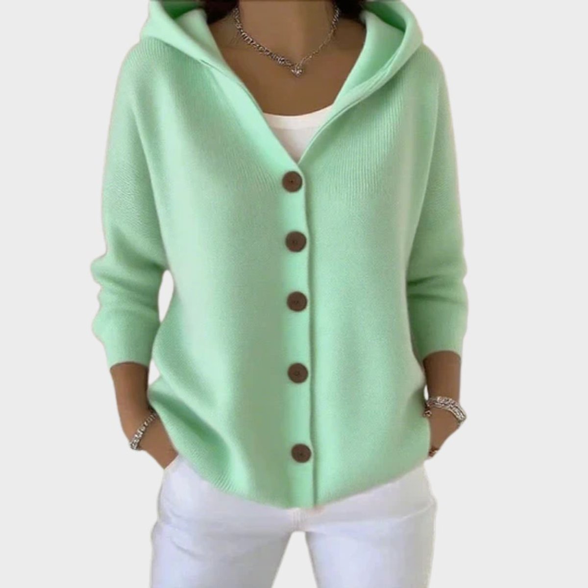 Charlotte | Women's Cosy Hooded Button-Front Relaxed-Fit Knit Cardigan for Winter