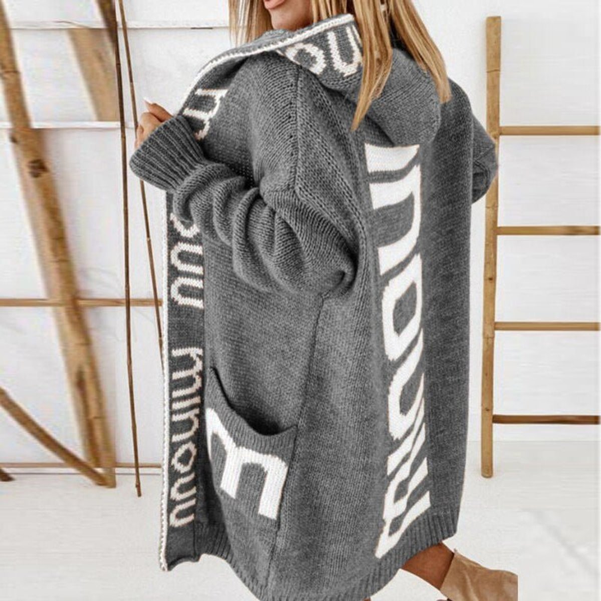 Millie | Women's Cosy Hooded Open-Front Letter-Knit Cardigan for Winter