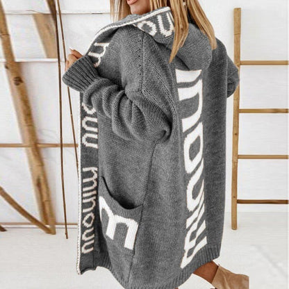 Millie | Women's Cosy Hooded Open-Front Letter-Knit Cardigan for Winter