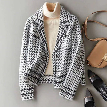 Yasmin | Women's Houndstooth Wool-Cashmere Button-Up Cardigan Jacket for Winter