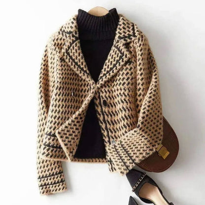 Yasmin | Women's Houndstooth Wool-Cashmere Button-Up Cardigan Jacket for Winter