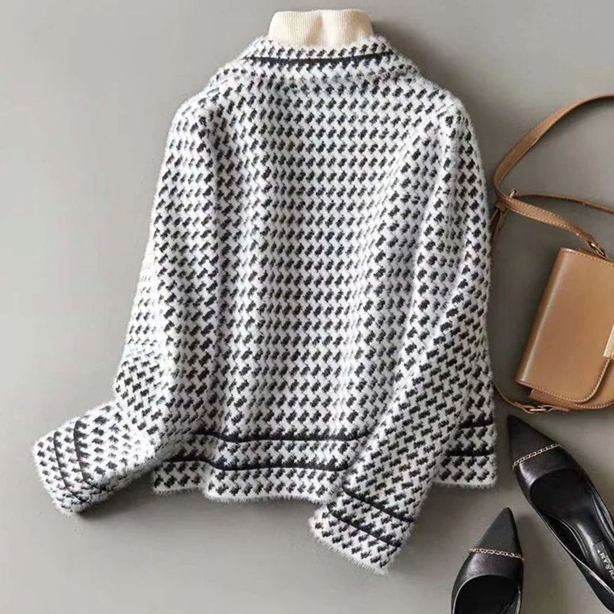 Yasmin | Women's Houndstooth Wool-Cashmere Button-Up Cardigan Jacket for Winter