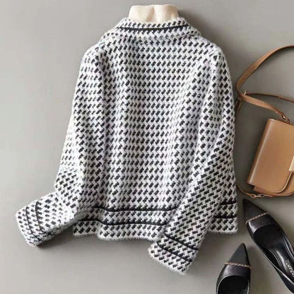 Yasmin | Women's Houndstooth Wool-Cashmere Button-Up Cardigan Jacket for Winter