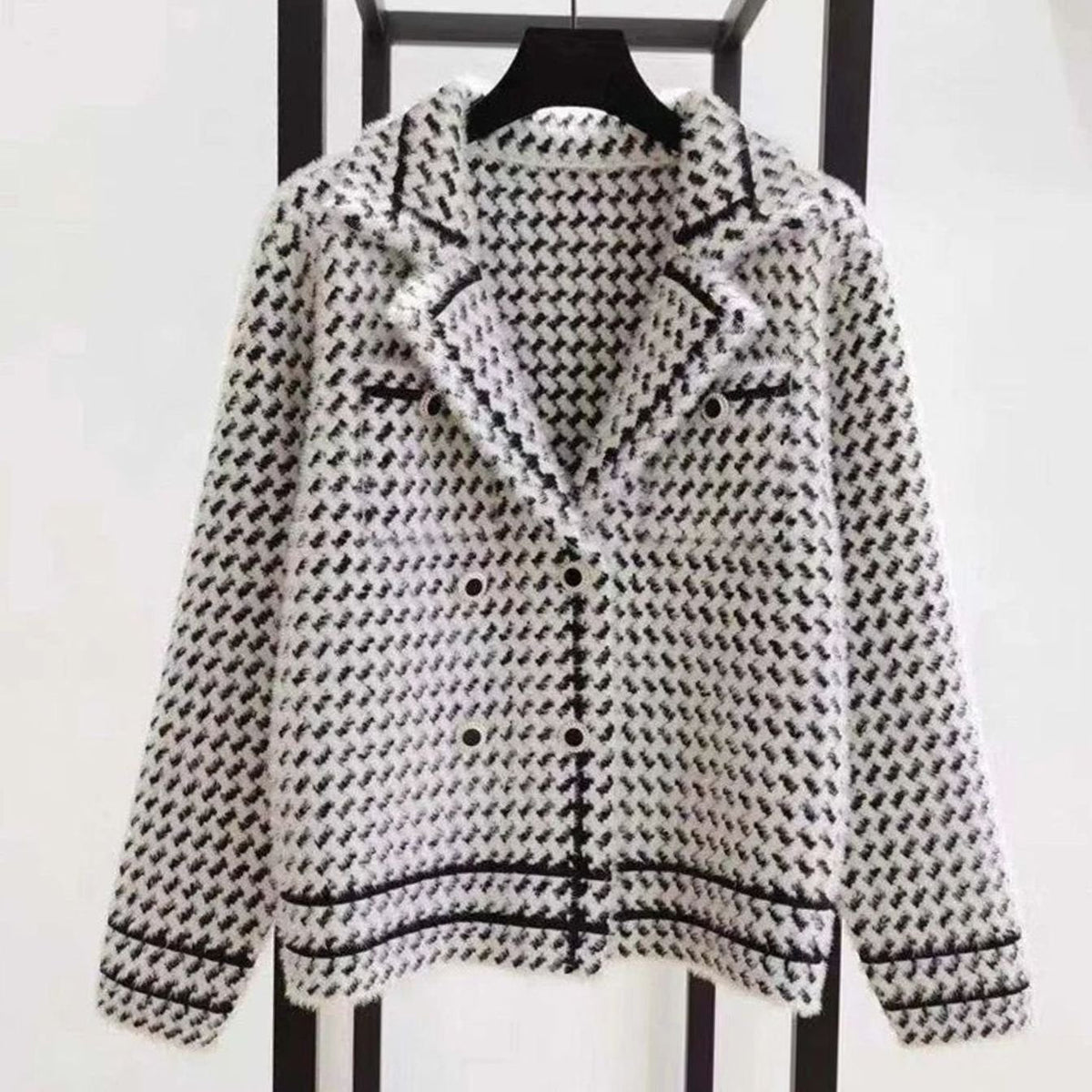 Yasmin | Women's Houndstooth Wool-Cashmere Button-Up Cardigan Jacket for Winter