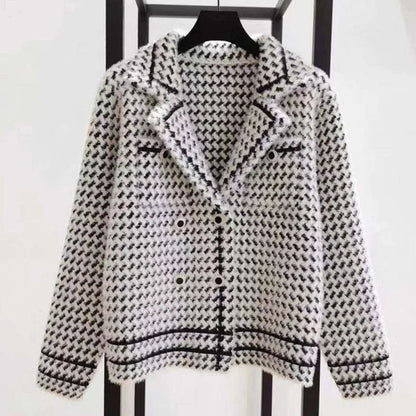 Yasmin | Women's Houndstooth Wool-Cashmere Button-Up Cardigan Jacket for Winter