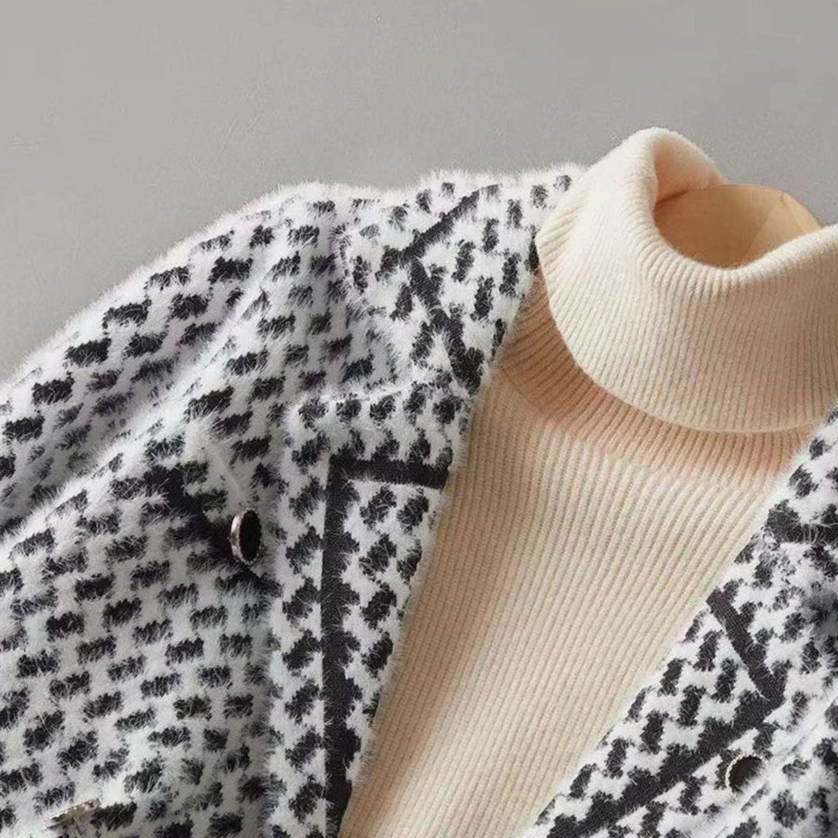 Yasmin | Women's Houndstooth Wool-Cashmere Button-Up Cardigan Jacket for Winter