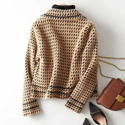 Yasmin | Women's Houndstooth Wool-Cashmere Button-Up Cardigan Jacket for Winter