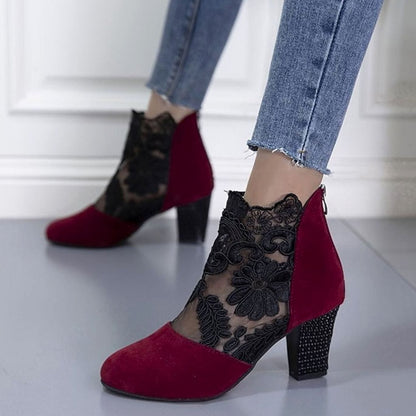 Beth | Women's Lace-Trim Block Heel Ankle Boots