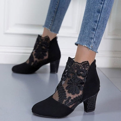Beth | Women's Lace-Trim Block Heel Ankle Boots
