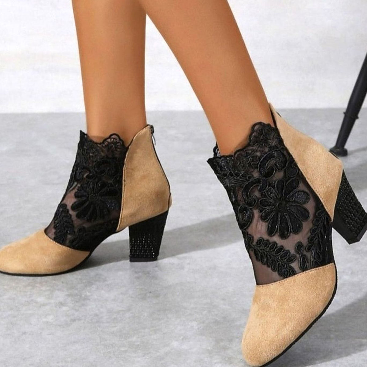 Beth | Women's Lace-Trim Block Heel Ankle Boots