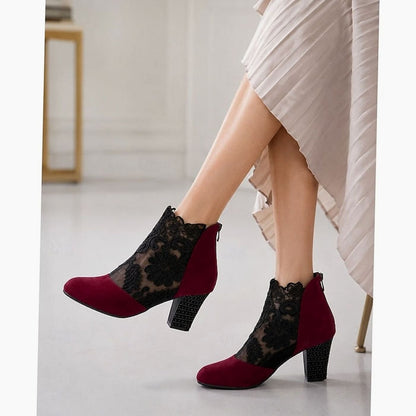 Beth | Women's Lace-Trim Block Heel Ankle Boots