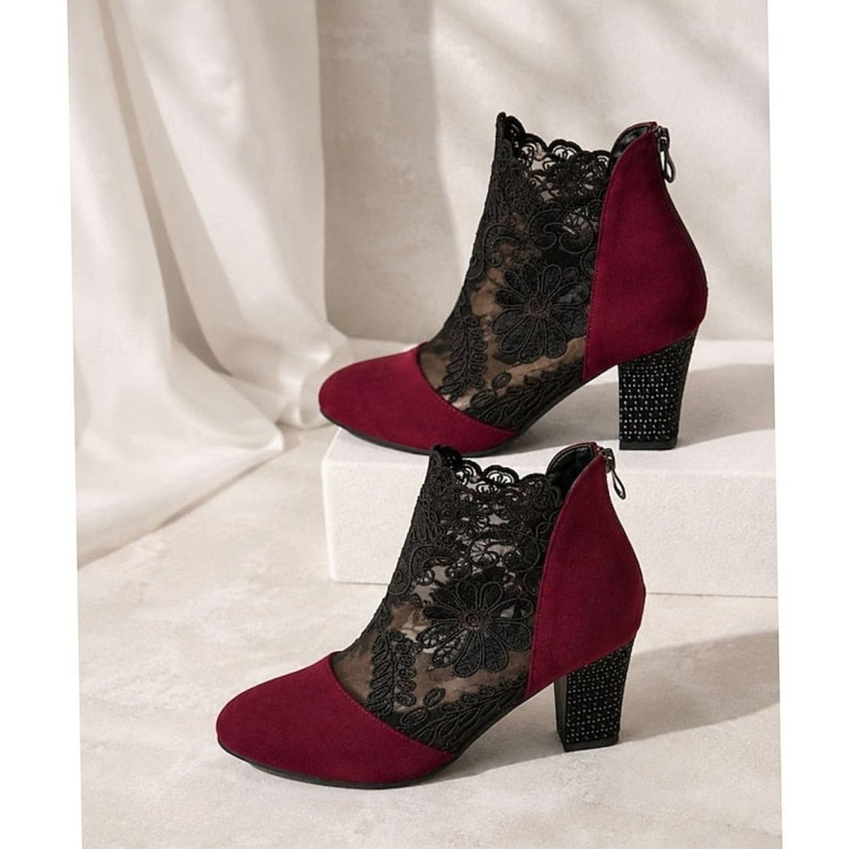 Beth | Women's Lace-Trim Block Heel Ankle Boots