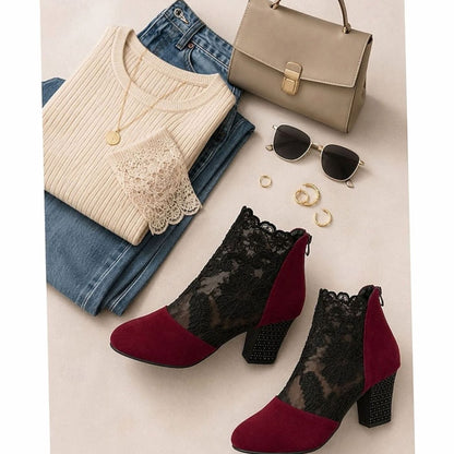 Beth | Women's Lace-Trim Block Heel Ankle Boots