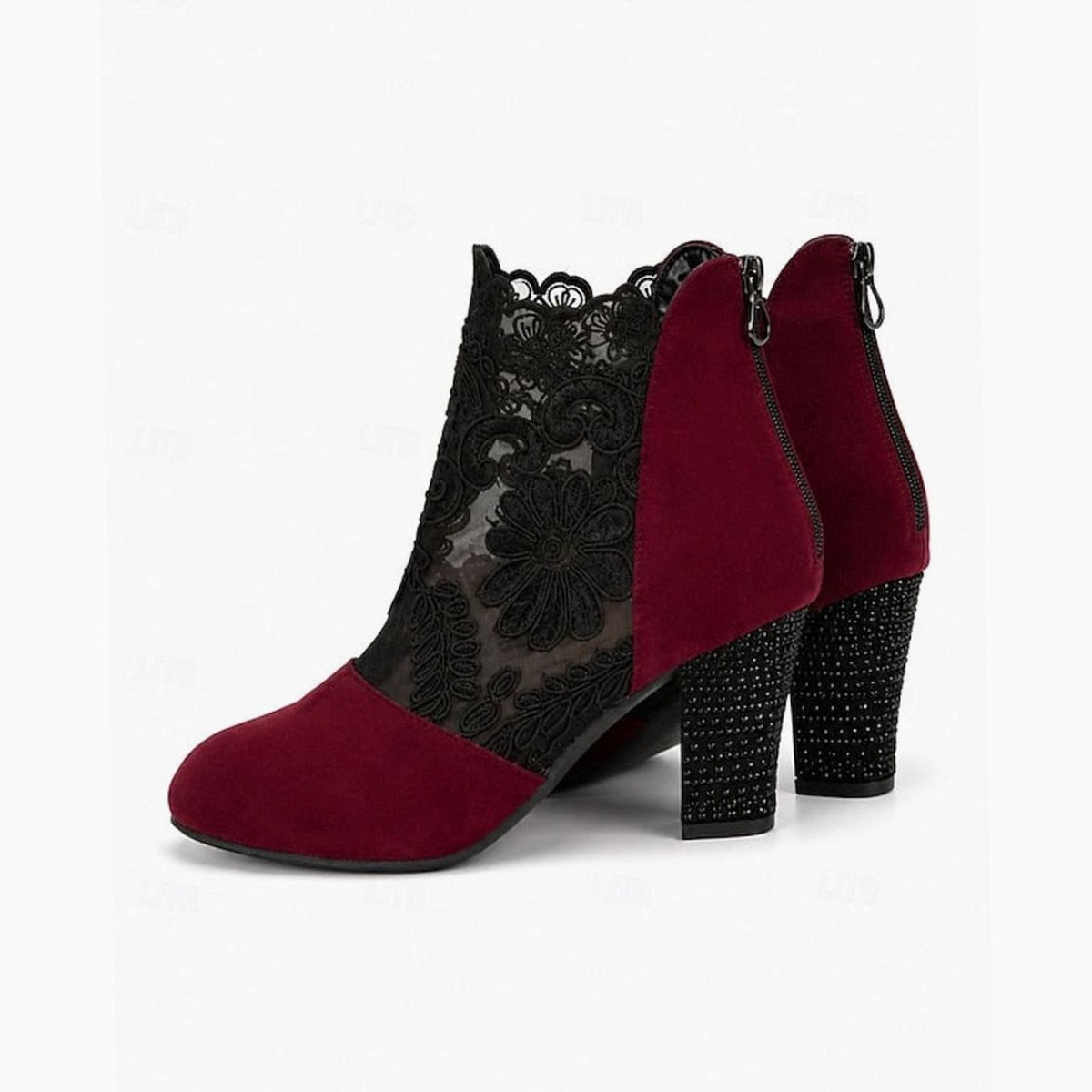 Beth | Women's Lace-Trim Block Heel Ankle Boots