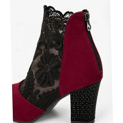 Beth | Women's Lace-Trim Block Heel Ankle Boots