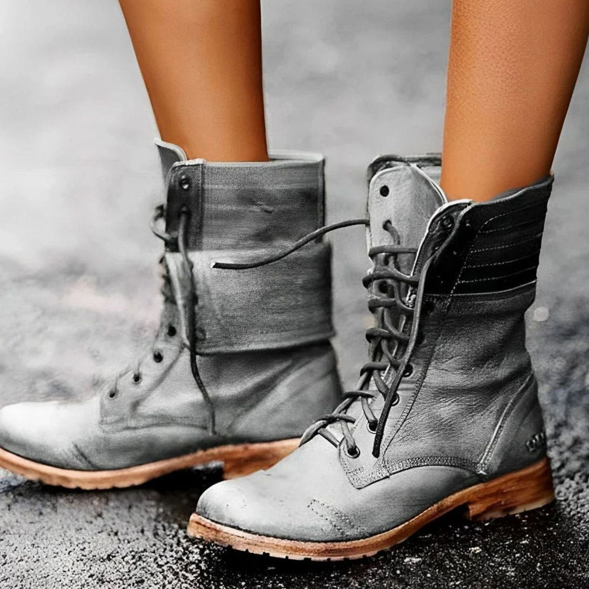 Tessa | Women's Foldover Mid-Calf Lace-Up Combat Boots