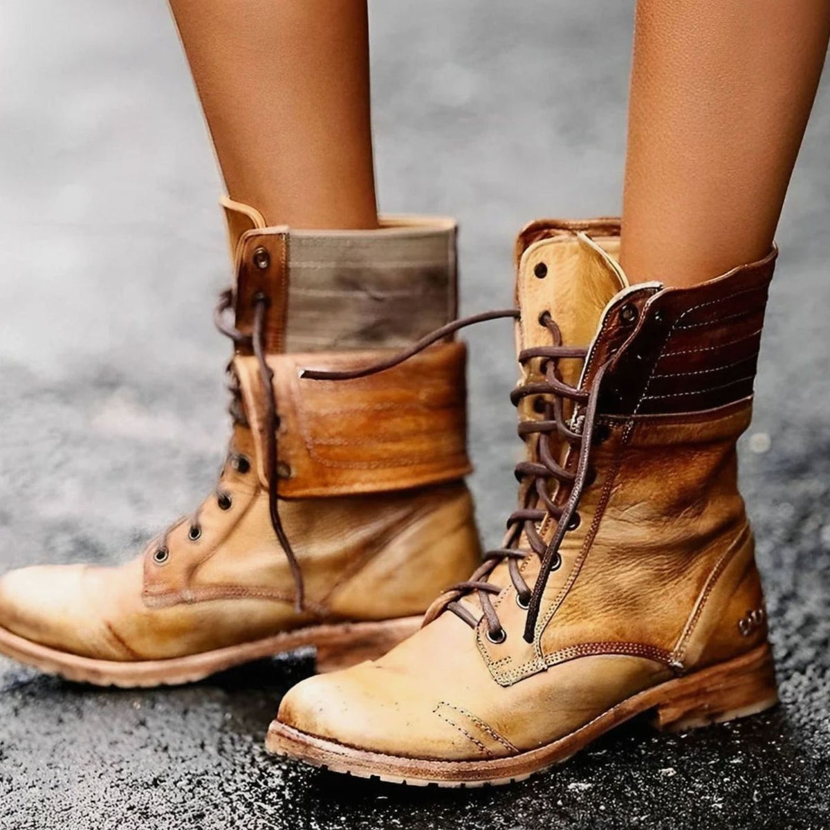 Tessa | Women's Foldover Mid-Calf Lace-Up Combat Boots