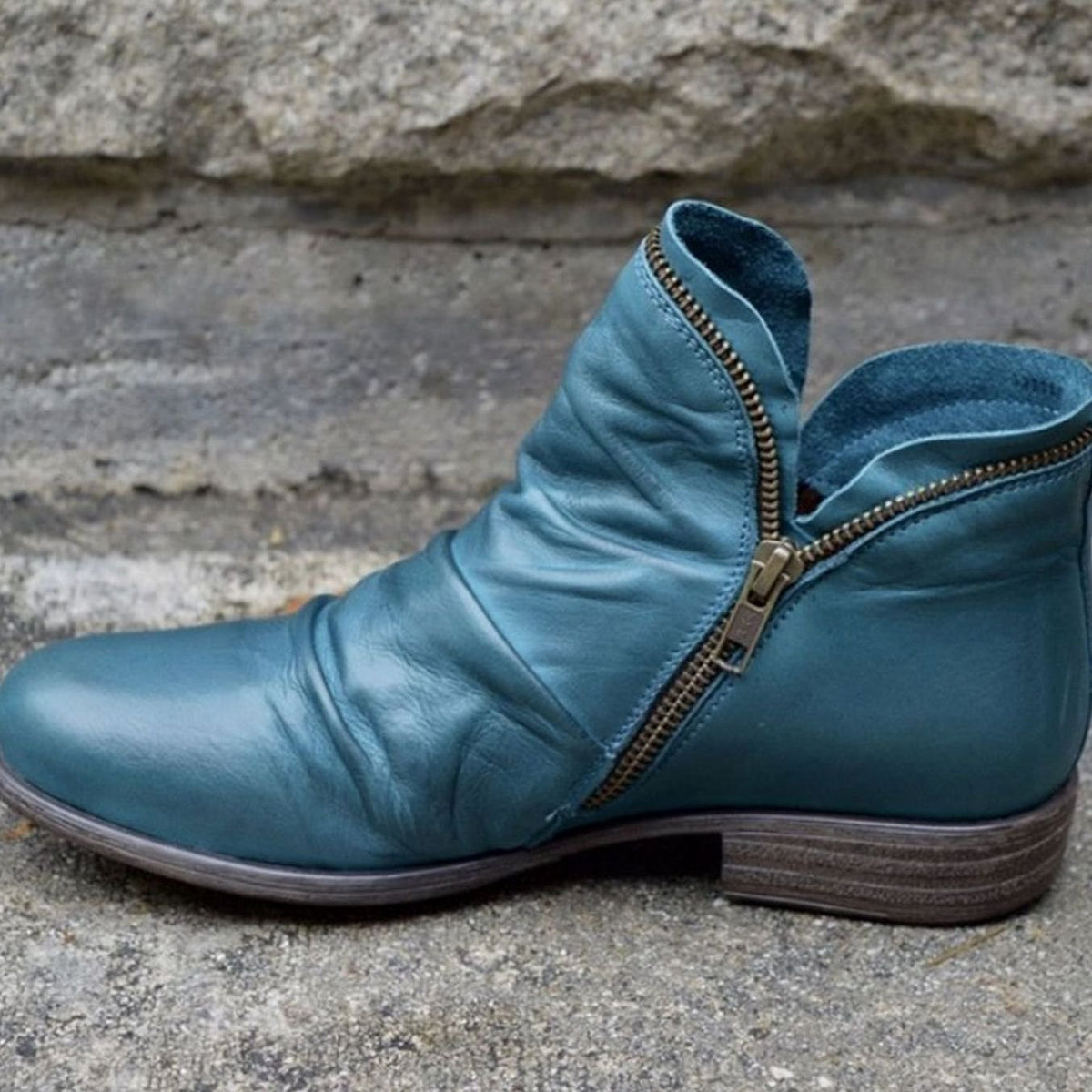 Darcy | Women's Leather Ruched Ankle Boots with Side Zipper