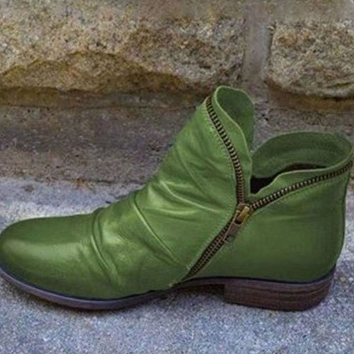 Darcy | Women's Leather Ruched Ankle Boots with Side Zipper