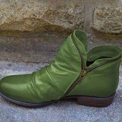 Darcy | Women's Leather Ruched Ankle Boots with Side Zipper
