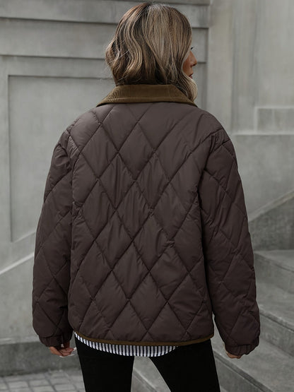 Women's Lightweight Padded Diamond-Quilted Winter Jacket – Coffee Brown or Off-White