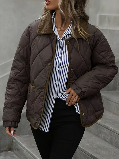 Women's Lightweight Padded Diamond-Quilted Winter Jacket – Coffee Brown or Off-White