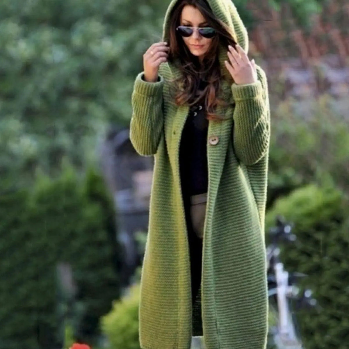 Niamh | Women's Long Hooded Ribbed-Knit Open-Front Maxi Cardigan for Winter