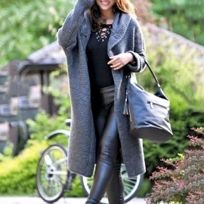 Niamh | Women's Long Hooded Ribbed-Knit Open-Front Maxi Cardigan for Winter