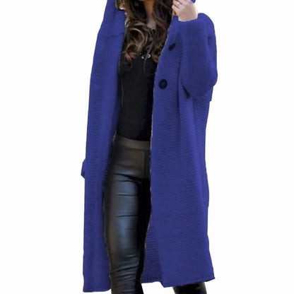 Niamh | Women's Long Hooded Ribbed-Knit Open-Front Maxi Cardigan for Winter