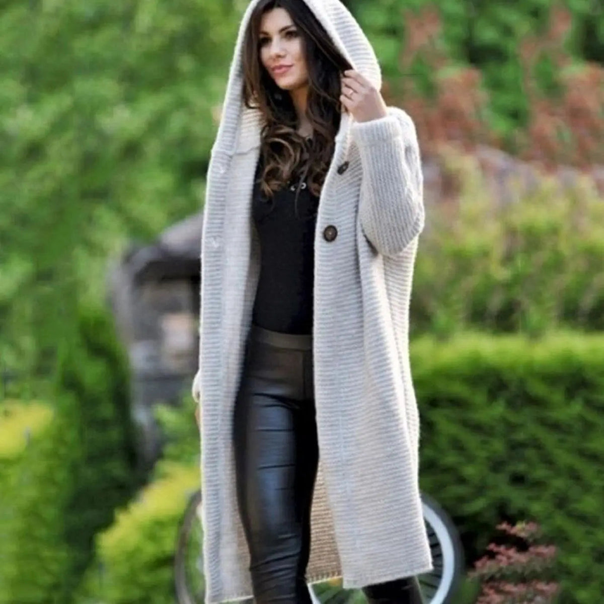 Niamh | Women's Long Hooded Ribbed-Knit Open-Front Maxi Cardigan for Winter