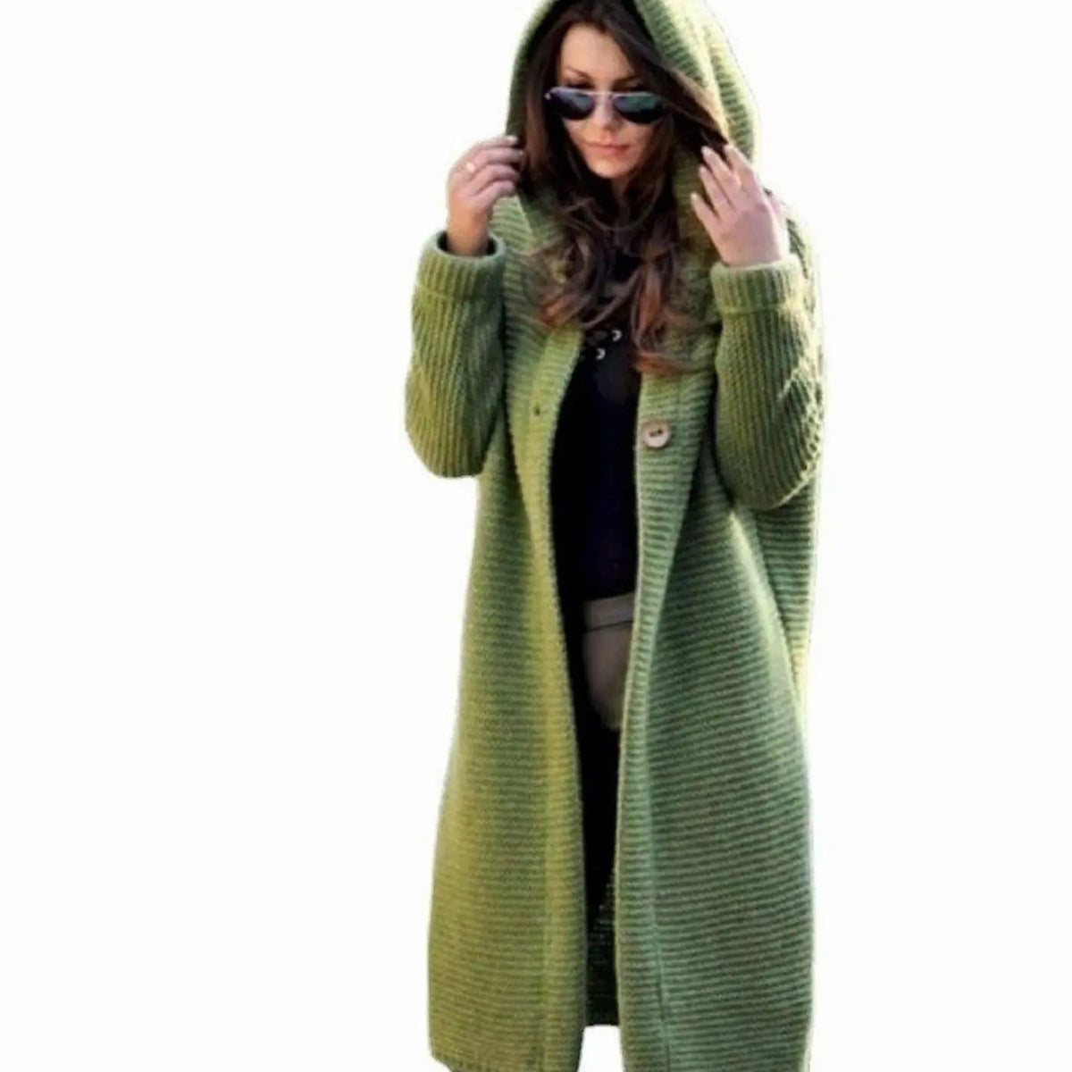 Niamh | Women's Long Hooded Ribbed-Knit Open-Front Maxi Cardigan for Winter