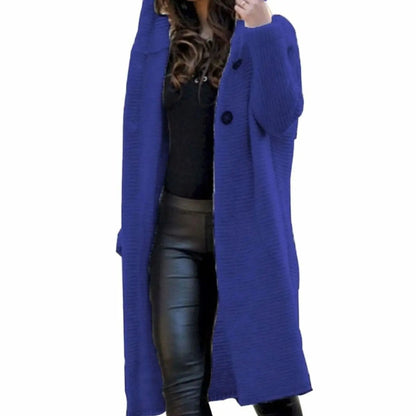 Niamh | Women's Long Hooded Ribbed-Knit Open-Front Maxi Cardigan for Winter