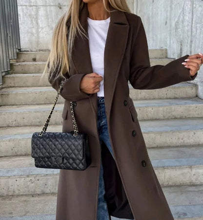 Penny | Women's Elegant Long Double-Breasted Coat for Winter
