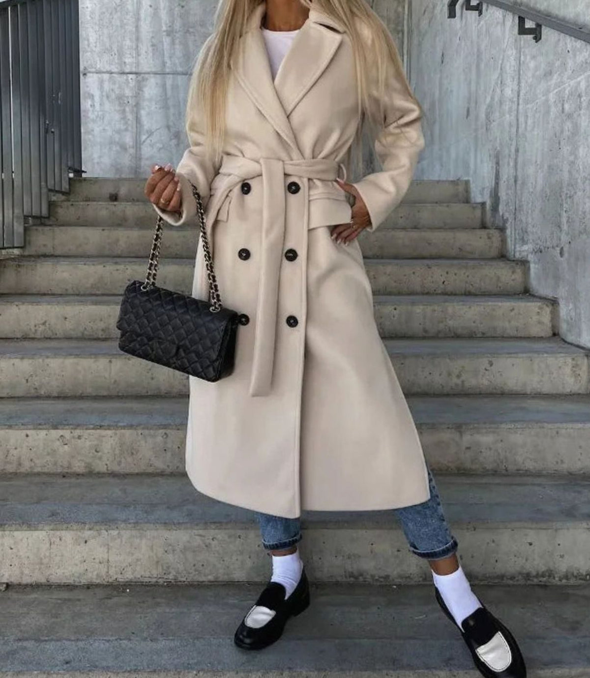 Penny | Women's Elegant Long Double-Breasted Coat for Winter