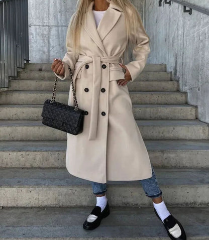 Penny | Women's Elegant Long Double-Breasted Coat for Winter