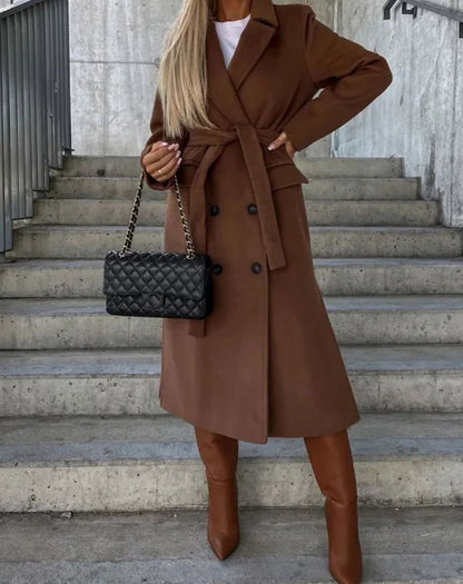 Penny | Women's Elegant Long Double-Breasted Coat for Winter