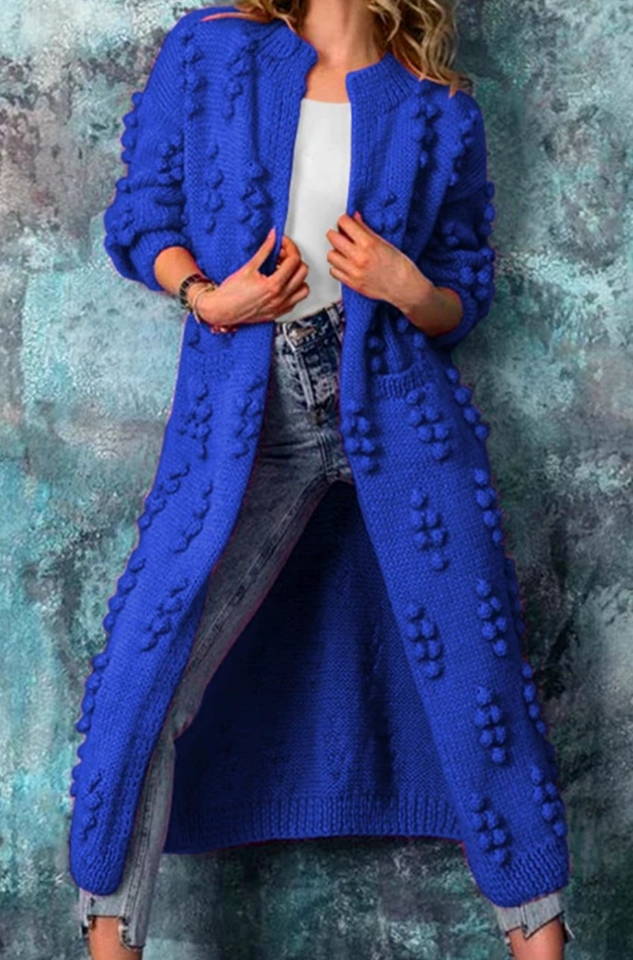 Tilly | Women's Cosy Open-Front Textured Pom-Pom Cardigan for Winter